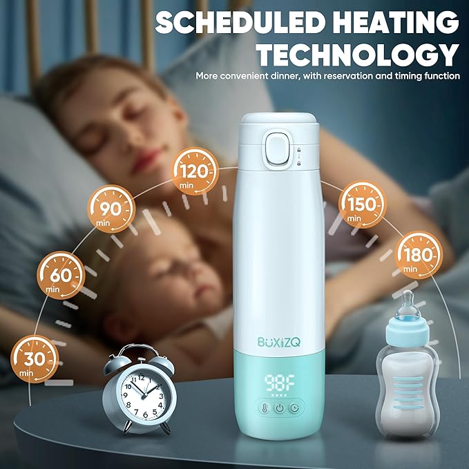 Portable Bottle Warmer for Travel,Portable Milk Warmer for Baby-12oz Ceramic Heater Heating,Fast Charging & Cordless Portable Baby Bottle Warmer -Dual Heating Modes for Breast Milk & Water,Green