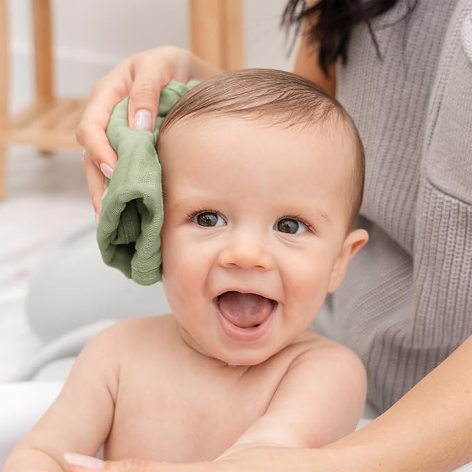 Comfy Cubs Muslin Baby Washcloths 6 Pack - Soft 6-Layer Cotton Wash Cloths for Sensitive Skin - 10"x10" Large, Gentle, Absorbent Infant Essentials for Newborn and Toddlers - Sage