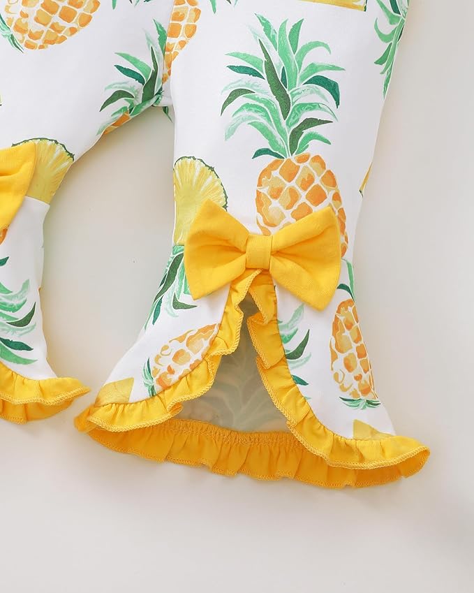 SUNNY PIGGY Newborn Baby Girl Clothes Infant Outfits Romper Floral Fall Outfit Bell Bottoms Pant Sets Hat Headband Flowerpant