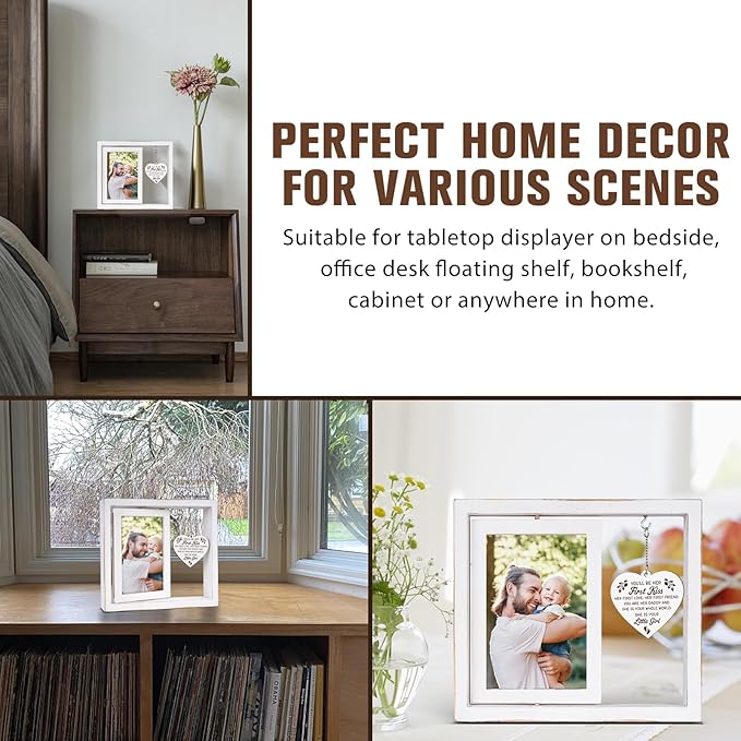 First Time Dad Gifts, Girl Dad Gifts - "You'll Be Her First Kiss" Picture Frame Nursery Decor, Gift for Daddy to be, Baby Shower, Birthday, Father's Day - Vintage Style Rotating Photo Frame 4x6