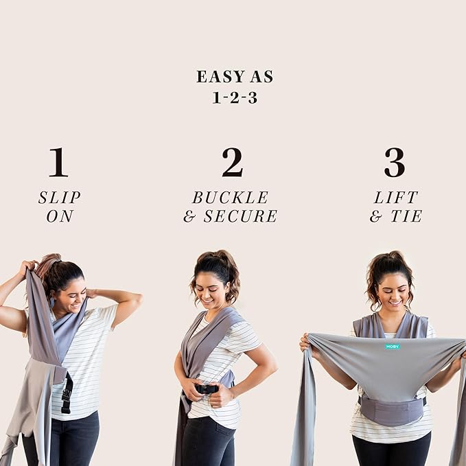 Moby Baby Wrap Carrier Easy-Wrap for Newborns to Toddlers (8-33lbs), Infant Sling Carrier, Lightweight & Hands Free Design for Mom and Dad, Adjustable for All Body Types (Smoked Pearl)