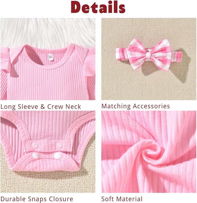 Aalizzwell Preemie Newborn Infant Baby Girls Clothes Ribbed Romper Bodysuit Pants Set Fall Winter Outfits