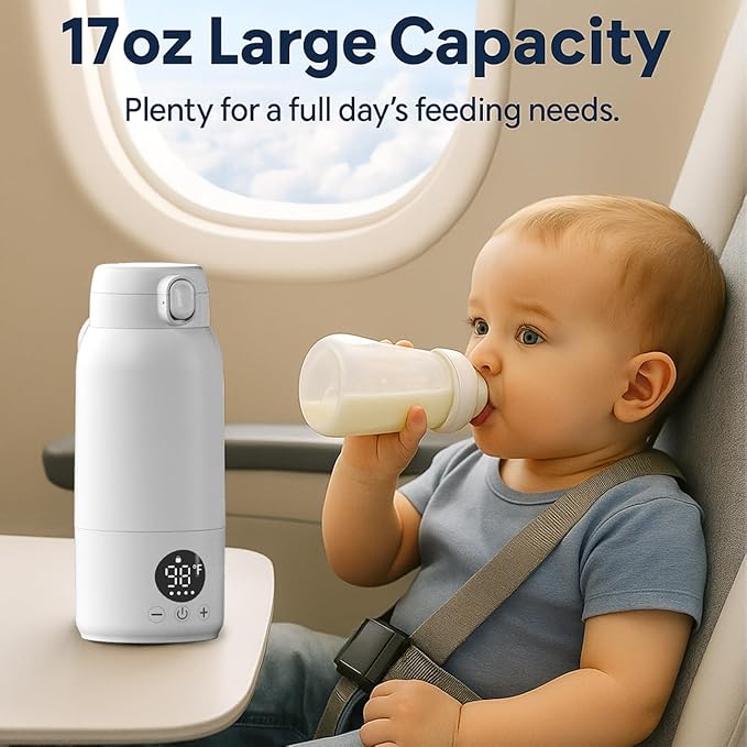 Koalababy Portable Bottle Warmer – Fast Heating Milk Warmer for Travel, Breast Milk & Formula, 17oz Leak-Proof Stainless Steel, IPX6 Waterproof, Rechargeable with Long Battery Life