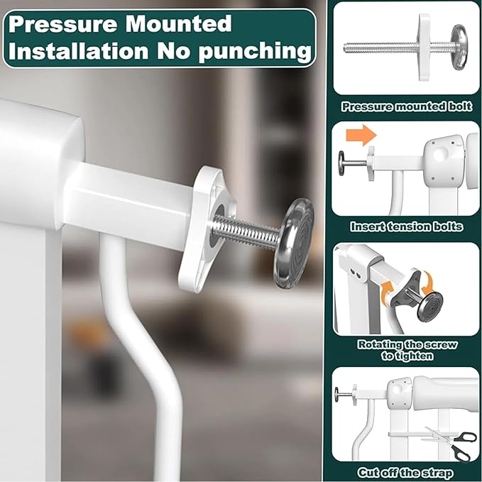 TSAYAWA Baby Gate Extra Wide Fits 71.5-85.8 inch Wide Opening - Dog Pet Gates for Doorways Stairs No Drilling Pressure Mounted - Large Child Safety Gate Indoor Outdoor White