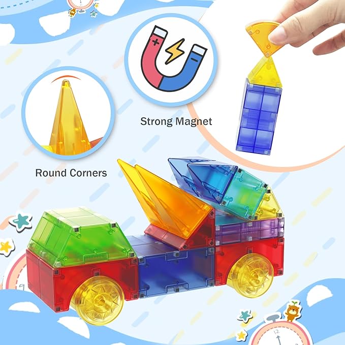 Magnetic Blocks,66 PCS Translucent Building Toys for Toddlers 3+,Multi Shape Magnet Building Blocks STEM Preschool Montessori Sensory Toys for 3 4 5 6 Year Old Kids Boys Girls