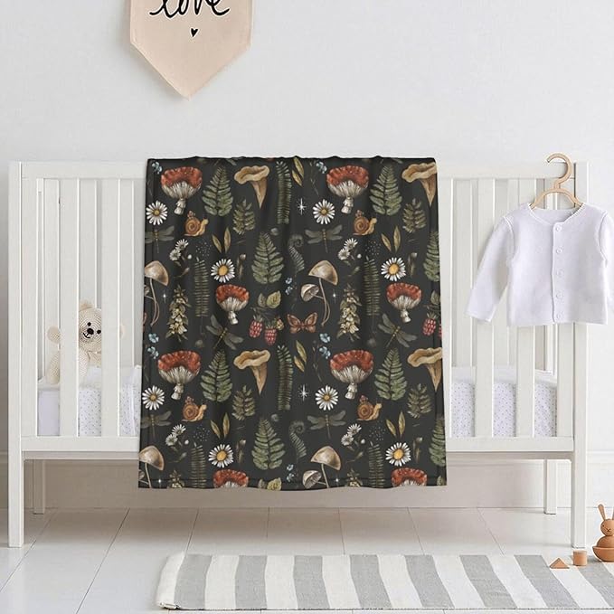 Baby Blanket Vintage Magic Mushroom Leaf Forest for Boy Girl Newborn 30x40 Inch Toddler Infant Nursery Throw Blankets Double Layer Comfy Soft Plush Stroller Crib Quilt