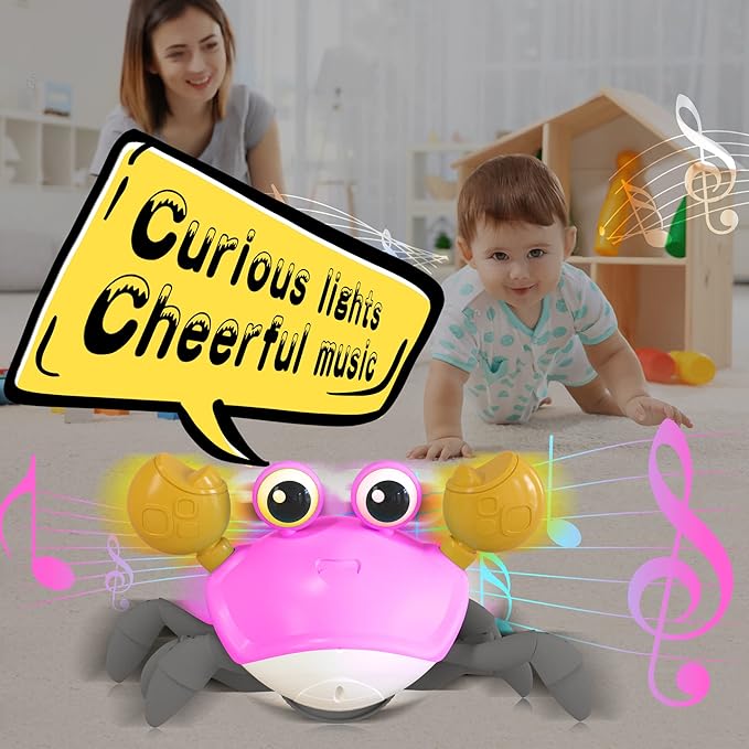Yeaye Crawling Crab Baby Toys Infant - Tummy Time Toy Gifts for 3 4 5 6 7 8 9 10 11 12 Boy Girl with Learning Crawl System Music for 0-6 6-12 12-18 36 Months Walking Toddler Birthday Gift(Pink)