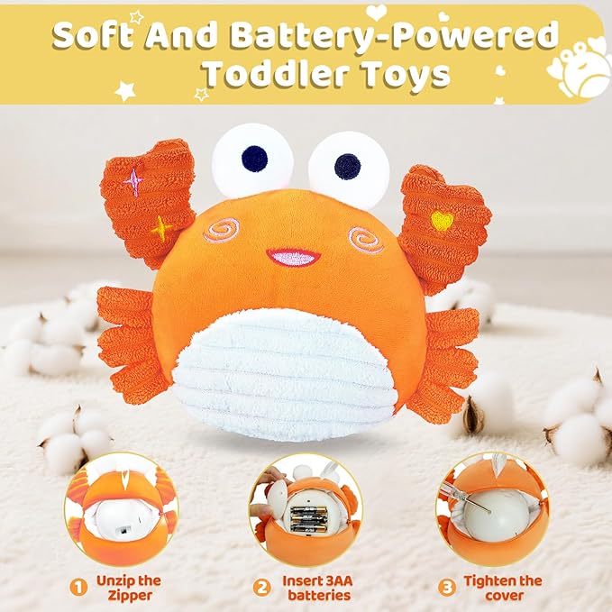 RedCrab Crawling Crab Baby Toy for 12-18 Months with 120+ Songs & Recording Feature,Musical Dancing Walking Bouncing Tummy Time Crab Toy for Infant 6-18 Months,Sensory Toys for Newborn Gifts