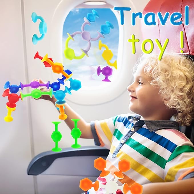 Suction Cup Bath Toys, 48pcs Travel Family Game for Kids Toddlers 3-8, Preschool Learning Sensory Classroom Toys, Bathtub Window Toy for Autism/ADD/ADHD