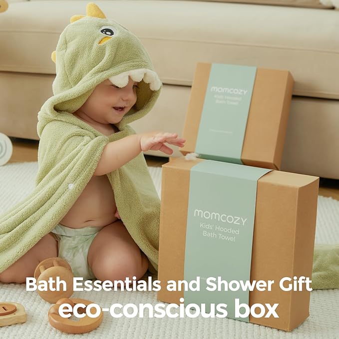 Momcozy Hooded Baby Towels-Visualize Health Label - Soft & Absorbent Coral Fleece Towel for Comfort & Warm - Bath Essential or Shower Gift for Newborn, Toddler and Kids (Large 28 x 55 Inch, 2 Pack)