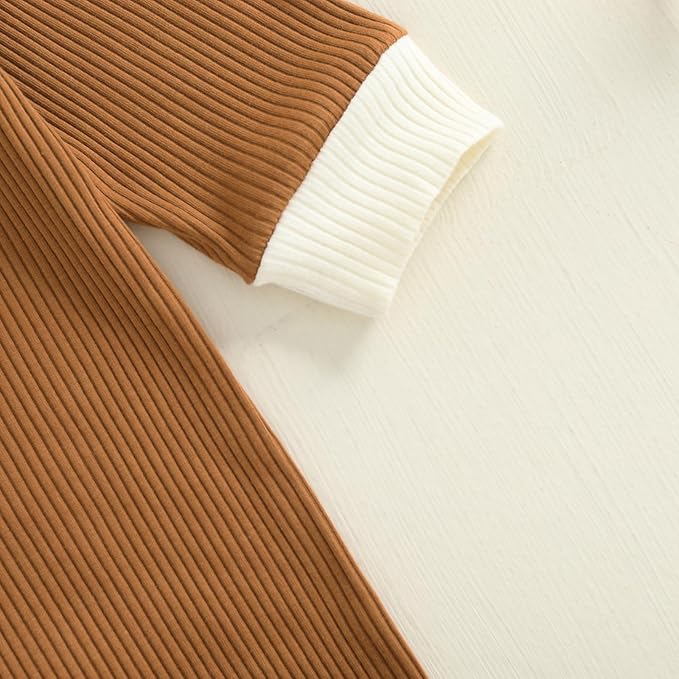 fhutpw Newborn Baby Boy Clothes Ribbed Knit Bodysuit 3 6 Months Infant Fall Long Sleeve Splicing Color Romper Jumpsuit & Hat