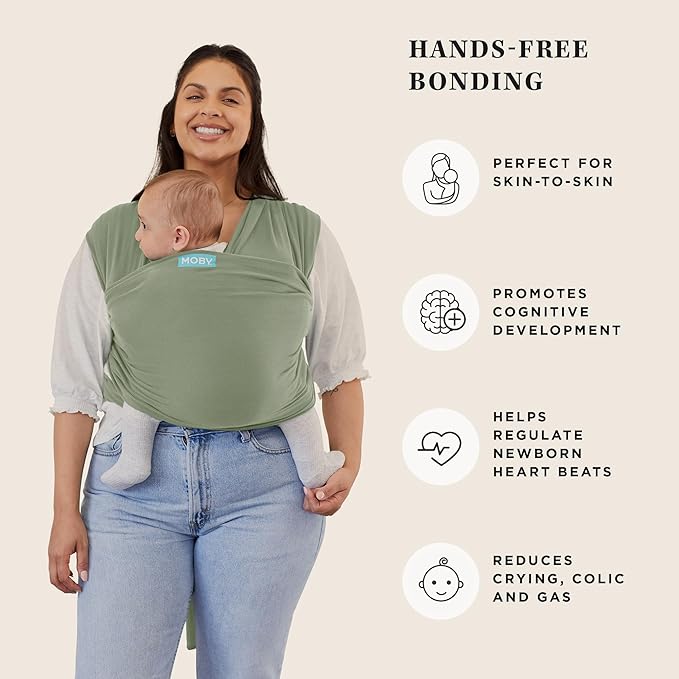 Moby Baby Wrap Carrier Classic for Newborns to Toddlers (8-33lbs), Infant Sling Carrier, Lightweight & Hands Free Design, Adjustable for All Body Types (Pear)