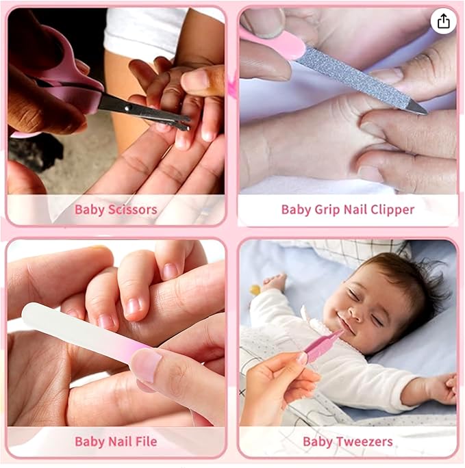 Baby Healthcare and Grooming Kit, 14 in 1 Baby Safety Set Newborn Nursery Health Care Set with Hair Brush Scale Nail Clippers for Baby Girls Boys (14 Kits Pink)