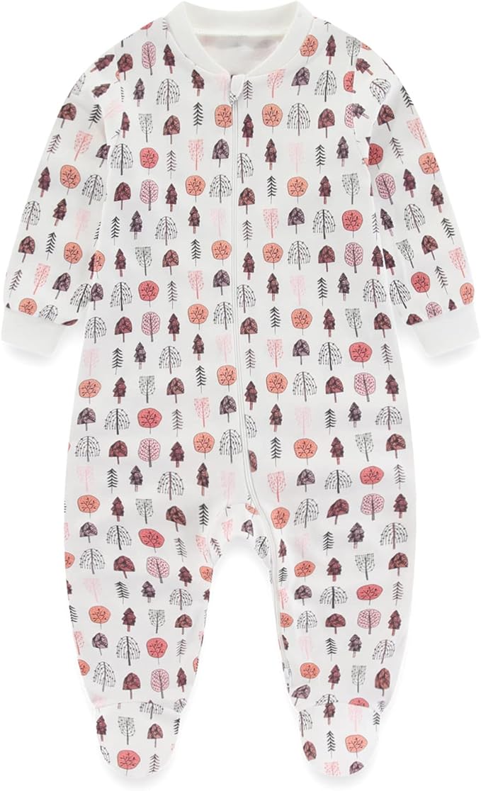 Baby Boys Girls Footies One-Piece Romper Long-Sleeve Jumsuit Cotton Newborn Clothes Set 4-Pack, Baby Pajamas