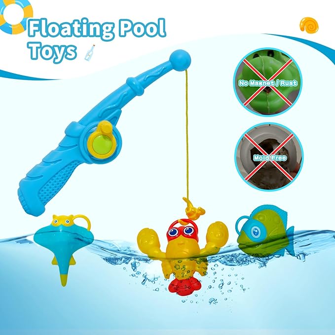 Toddler Bath Toys for Kids, 26PCS Mold Free Bath Toys with Hook-Type Fishing Rod Net Floating Sea Animals and Storage Bag, Bathtub Water Table Pool Toys for Toddlers and Babies
