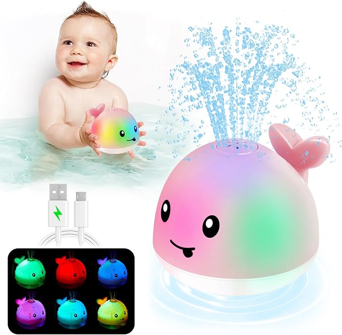 Baby Girl Bath Toys, Toddler Bath Toys for Kids Ages 1-3, Light Up Whale Bath Toy Sprinkler, Pool Water Table Infant Baby Toy 6-12-18 Months Bathtub Fountain Toy Girls 1st Birthday 1 2 3 Gifts