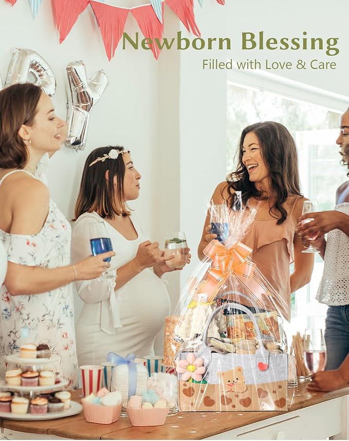 Coralogo Baby Shower Gift Basket - Baby Gift Set with Practical Diaper Caddy, Gifts for New Mom, Gender Reveal Gifts, New Born Essential Include Security Blanket Hat Bib Socks Mittens, Boy & Girl