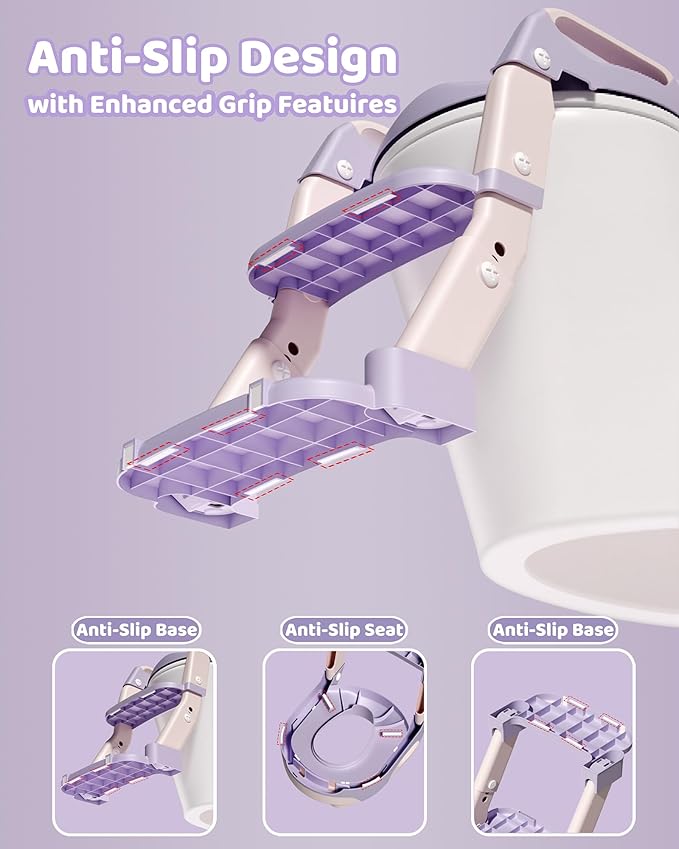 3-in-1 Potty Training Seat & Training Toilet & Potty Chair, Height Adjustable Toddler Toilet Seat for Kids Boys Girls, Foldable Potty Training Toilet with Splash Guard and Anti-Slip Steps