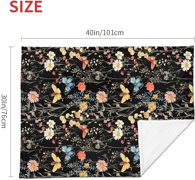 Baby Blanket Wildflower Botanical Butterfly Flower for Boy Girl Newborn 30x40 Inch Toddler Infant Nursery Throw Blankets Double Layer Comfy Soft Plush Stroller Crib Quilt