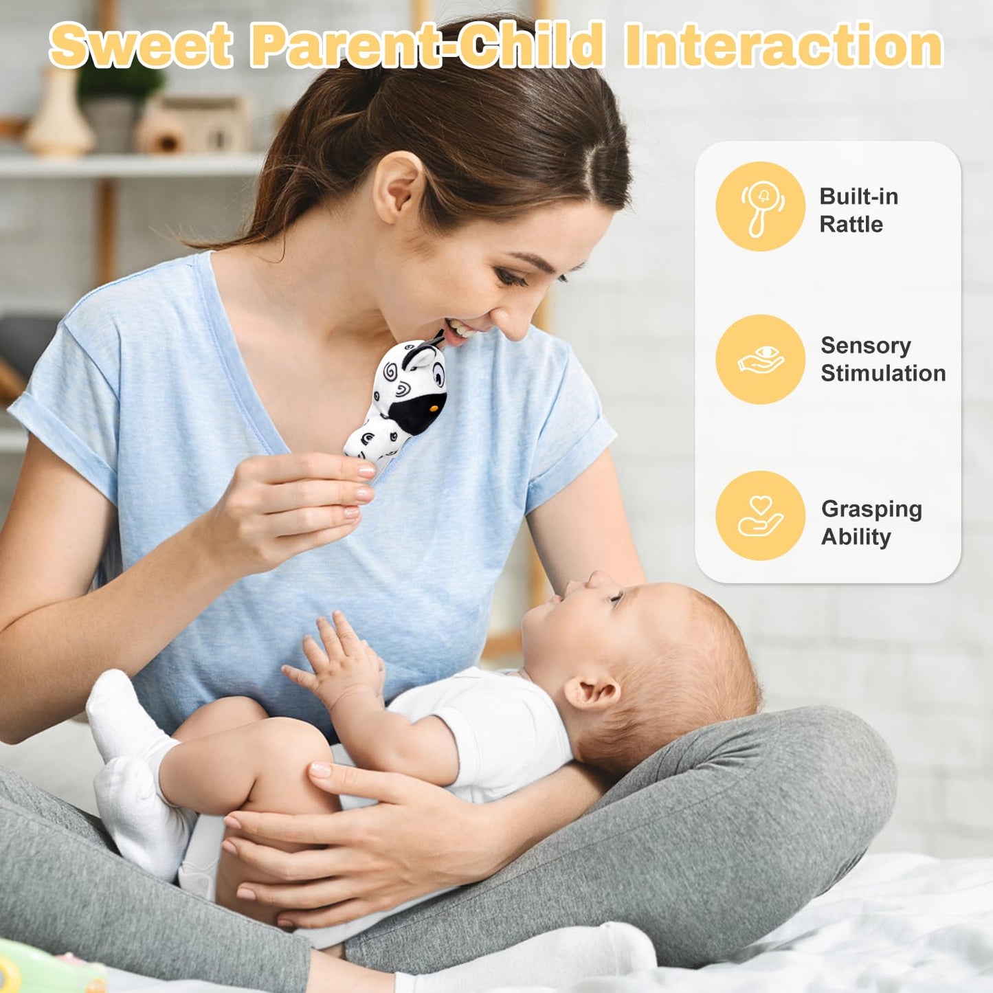 iAOVUEBY Baby Gift Set, Baby Shower Gifts, Black and White High Contrast Baby Toys 0-6 Months for Newborn Essentials Infant Rattle Socks Elephant Toys Blanket Onesies Baby Gift Basket for Girls Boys