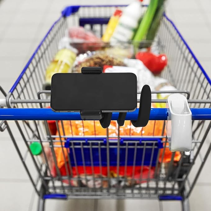 Amylove 2 Pcs Stroller Phone Holder Portable Cell Phone Holder Stand Universal Stroller Accessories for Parent Baby Toddler Cellphone Clamp with Non Slip Silicone Arm Grip(Black,Novel)