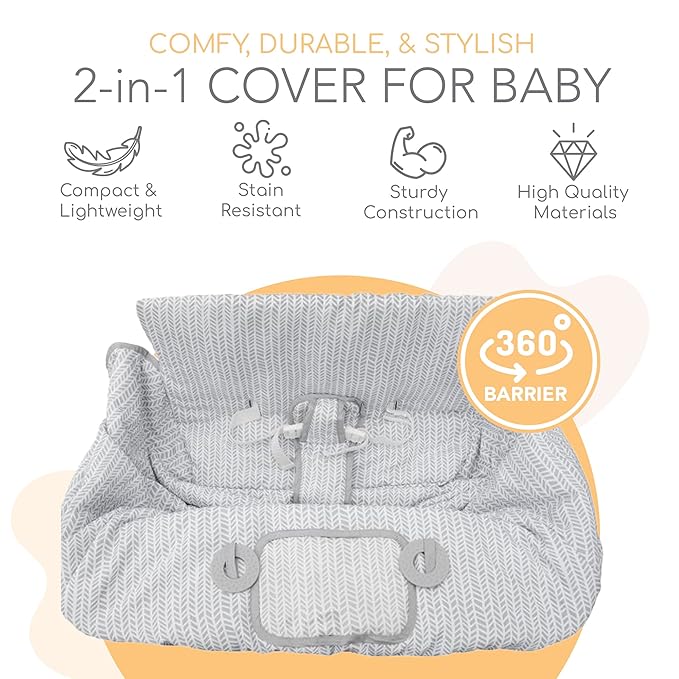 2-in-1 Cushy High Chair Cover and Shopping Cart Cover for Baby, Comfortable Cover for Grocery Cart, Universal Fit Cart Cover for Babies, Includes Storage Pouch - Little Arrows