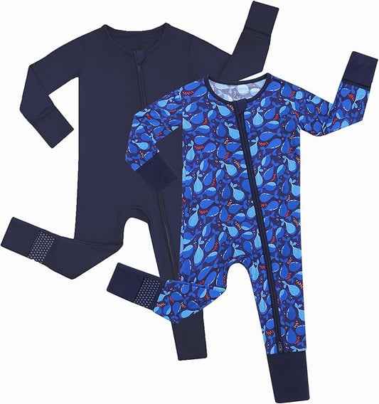 JunNeng Viscose from Bamboo Baby Boy Sleeper with Mitten Cuffs, Footless Soft Zippy Pajamas, Sleep N' Play Romper 0-18 Months