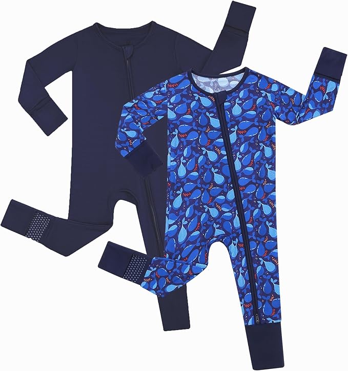 JunNeng Viscose from Bamboo Baby Boy Sleeper with Mitten Cuffs, Footless Soft Zippy Pajamas, Sleep N' Play Romper 0-18 Months