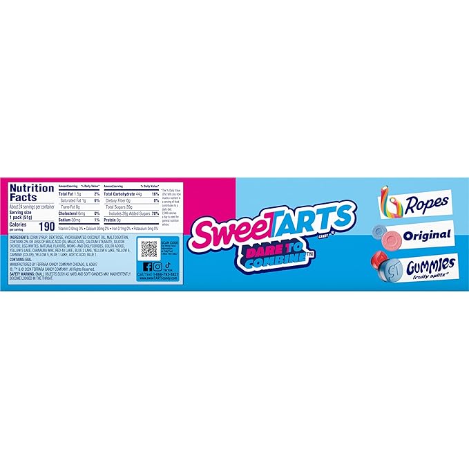 SweeTARTS Mini Chewy, Candy, Mixed Fruit, 1.8 oz, 24 count