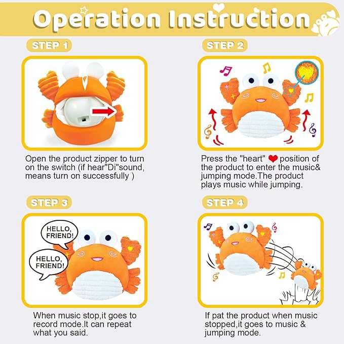 RedCrab Crawling Crab Baby Toy for 12-18 Months with 120+ Songs & Recording Feature,Musical Dancing Walking Bouncing Tummy Time Crab Toy for Infant 6-18 Months,Sensory Toys for Newborn Gifts