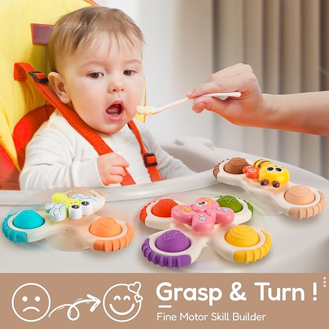 ALASOU 3PCS Pop Suction Cup Spinner Toys for 1 Year Old Boy Girl|Novelty Spinning Tops Toddler Toys Age 1-2|Sensory Baby Bath Toy for Toddlers 1-3|12 18 Months Boy Birthday Gift for Infant