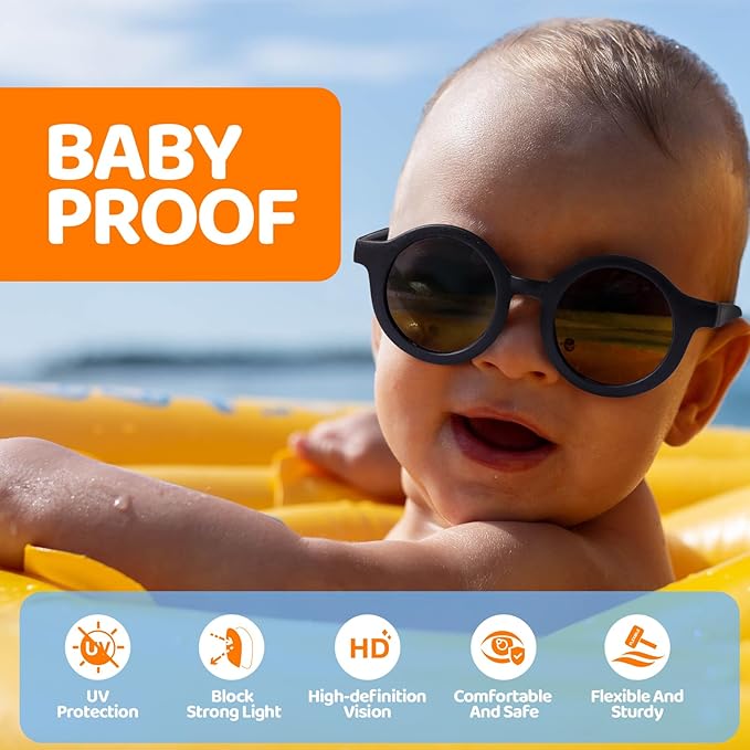 RIVBOS Baby Wrap Polarized UV400 Sunglasses - Soft Frame with Secure Strap for Infant and Newborn (0-24 Months) RBK069