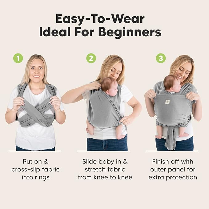 KeaBabies Baby Wrap Carrier Ring Sling - Easy to Wear, Adjustable D-Lite Baby Carrier Newborn to Toddler, Infant Carrying Shirt, Hands Free Bonding, Breathable Fabric Wearing Wrap (Classic Gray)