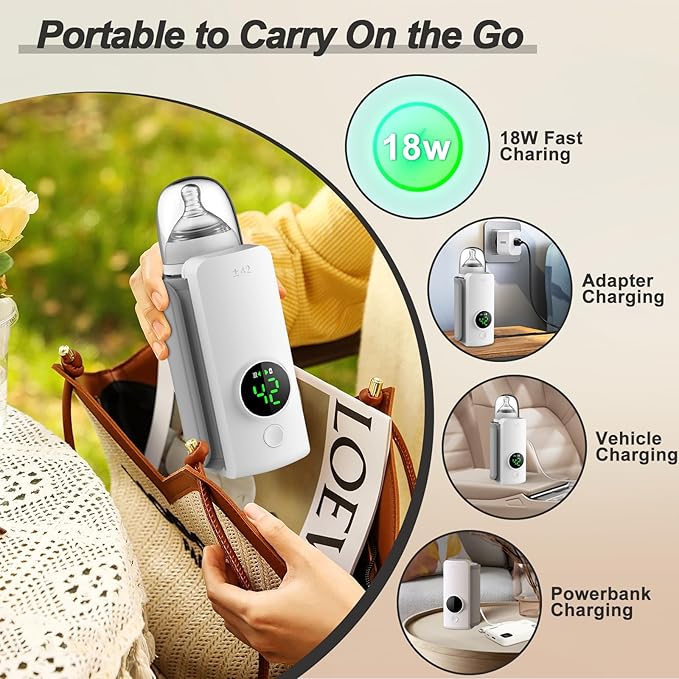Portable Bottle Warmer for Travel-Fast Heating & Keep Warming Up to 5H, 6-Speed Precise Temperature Control,Keep Formula Nutrition,Lifesaver for Parents On The Go
