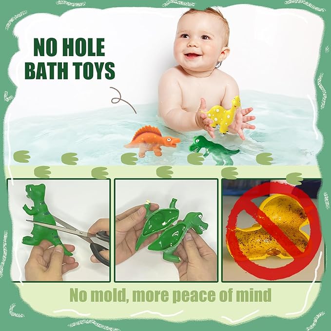 Dinosaurs for Toddlers 1-3 No Hole Dinosaur Bath Toys for 6-18 Months - 3Pcs Bath Toys with Storage Bag - Dino Bath Toy 1-4 Year Old Kids Gifts