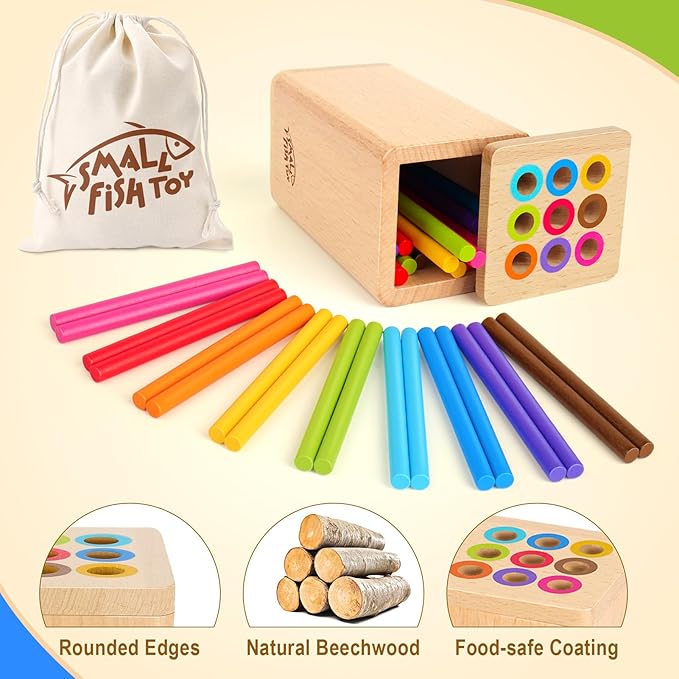 Montessori Toys for 1-3 Year Old: Wooden Learning Fine Motor Skills Toys for Toddlers, Color Sorting Sensory Fidget for Toddlers 1-3, Object Permanence Cause and Effect Boys Small Gifts 12 Month Old