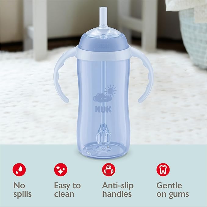 NUK Learner Straw Cup, 10oz, 2-Pack - Toddler Sippy Cup with Soft Straw for Easy Drinking, Suitable for Ages 8 Months and Up, Timeless Collection