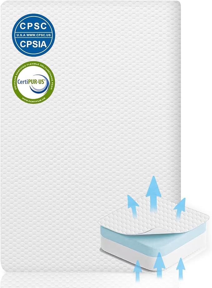 Lisara Mini Crib Mattress, 38" x 24" x 3" Dual Sided Gel Memory Foam Mattress with Waterproof, Removable and Breathable Ice Silk Cover
