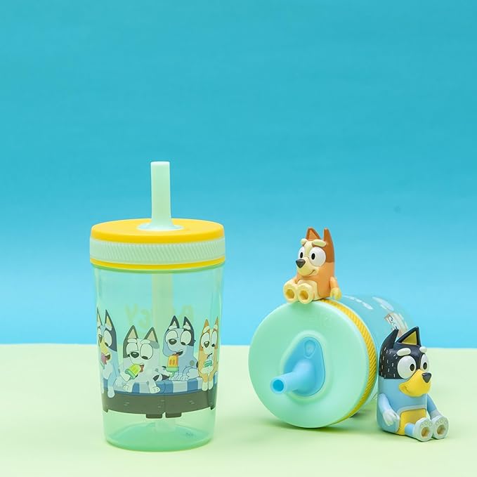 Zak Designs Bluey Kelso Toddler Cups For Travel or At Home, 15oz 2-Pack Durable Plastic Sippy Cups With Leak-Proof Design is Perfect For Kids (Bluey & Friends)
