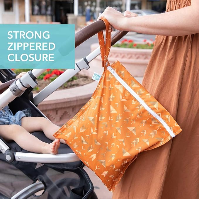 Bumkins Waterproof Wet Bag for Baby, Travel, Swim Suit, Cloth Diapers, Pump Parts, Pool, Beach, Gym Clothes, Toiletry, Hook to Stroller, Daycare, Zipper Reusable Wetdry Packing Pouch, Boho Orange