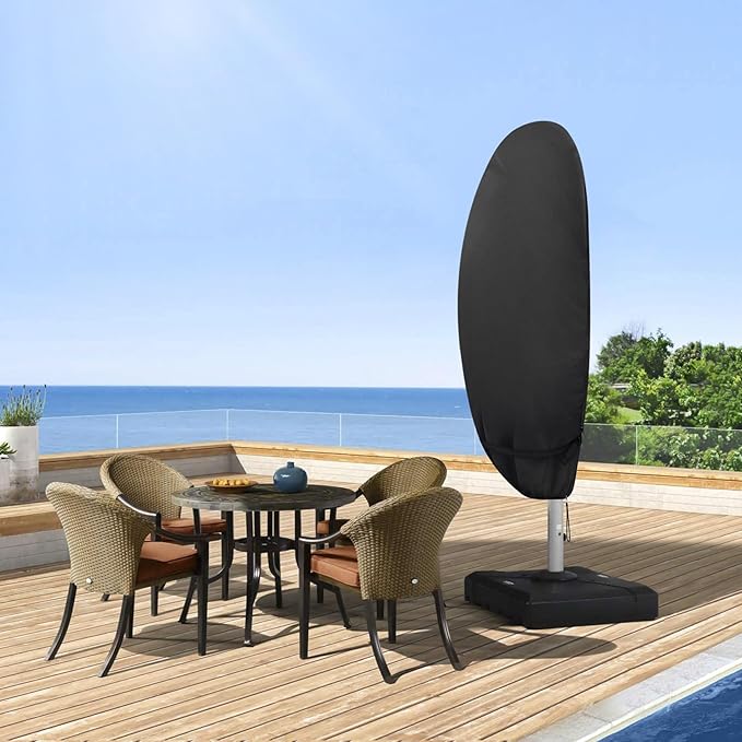 Patio Waterproof Umbrella Cover, Outdoor Offset Parasol Cover for 7.5-11.5 Feet Cantilever Banana Frame Umbrella, Black
