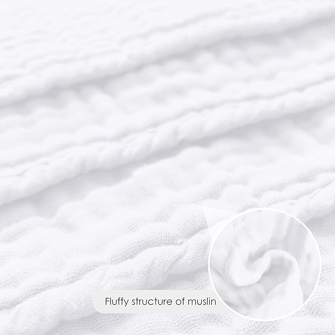 Baby Washcloths -100% Cotton Muslin Soft Baby Bath Wash Cloths and Absorbent Baby Wipes for Newborns Kids Girls and Boys - 12 Pack, 12x12 Inches - White