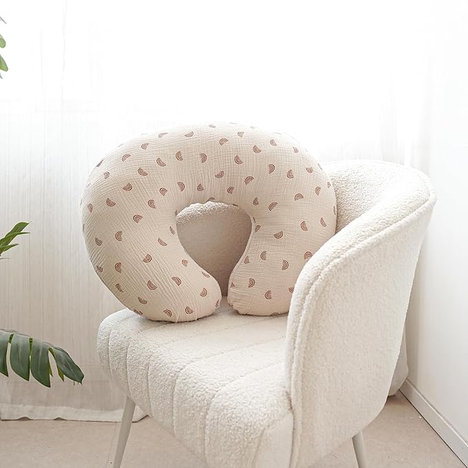 2-Pack Muslin Nursing Pillow Covers, Breathable 100% Cotton Breastfeeding Pillow Slipcovers for Standard Nursing Pillows, Soft Covers for Baby Girls and Boys with Zipper