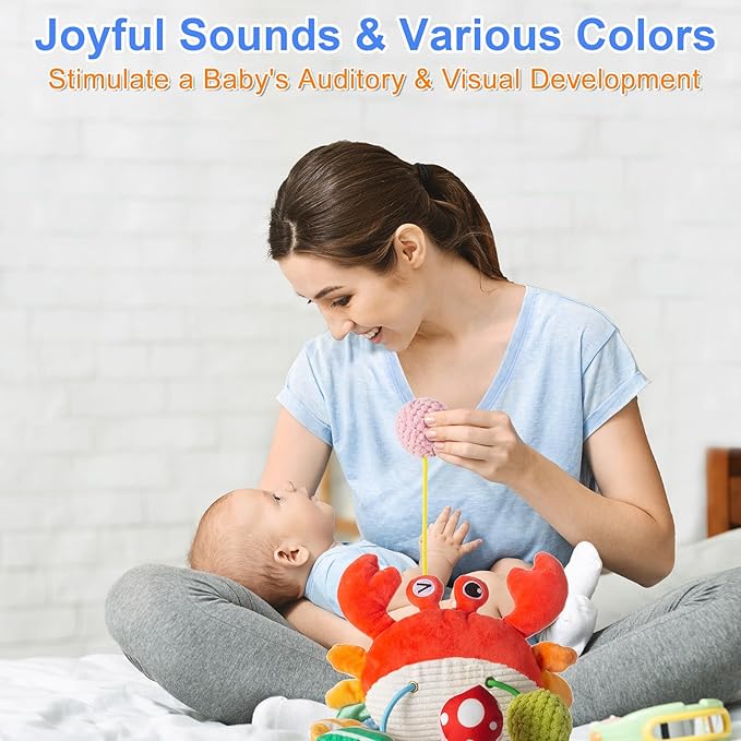 Car Seat Toy for Babies 0-6 Months, Stroller Toy with a Convenient clip, Carseat Toys Hanging Baby Accessories,Built-In Bell, Rattle,Squeaky,Mirror for infant,Babies Gift 0-3-6-12 months Boy Girl