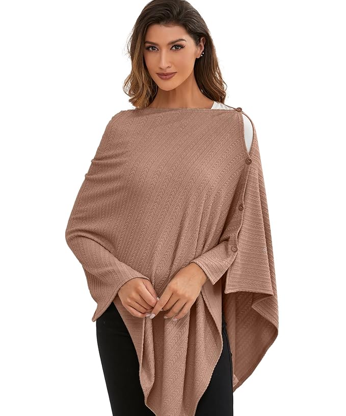 Nursing Cover for Baby Breastfeeding, Organic Cotton Knit Breastfeeding Cover, Warm Cozy Swaddle, Breathable and Soft, Wide Neck with Stretch for Easy View (Chestnut)