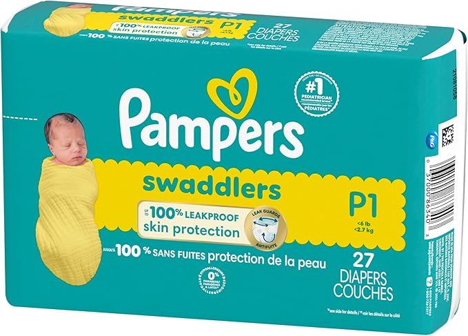 Pampers Baby Diapers - Swaddlers - Size P1, 27 Count, Ultra Absorbent Disposable Preemie Diaper