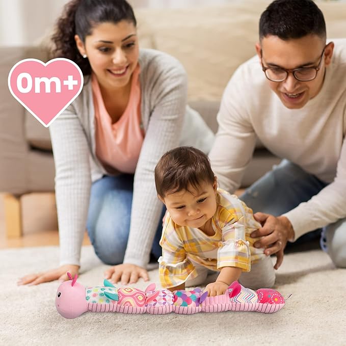 Sumobaby Infant Baby Musical Stuffed Animal Activity Soft Toys with Multi-Sensory Crinkle, Rattle and Textures, for Tummy Time Newborn 0-3-6-12 Months Girls, Caterpillar, Pink