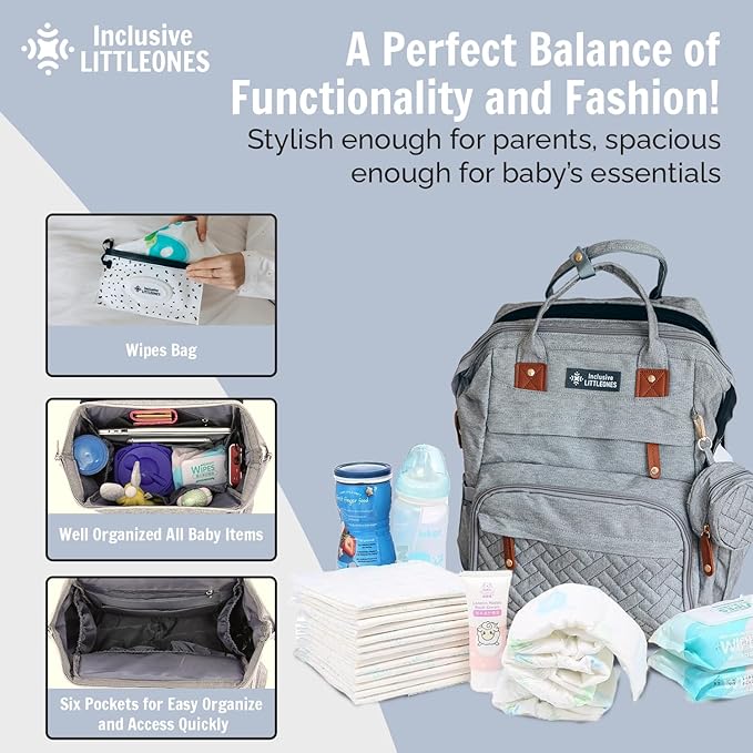 Baby Diaper Bag Backpack with Changing Station, Large Capacity, USB Port, Pacifier Case, Mosquito Net & Wipes Bag Stylish Travel Bag for Boys, Girls, Moms & Dads, Shower Gift