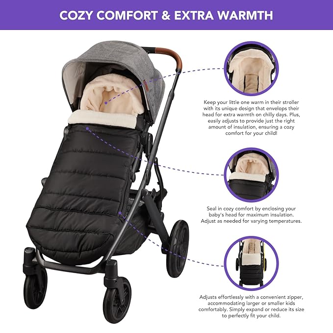 Buntting Bag Compatible with UPPAbaby Vista V2, V3, Vista, Cruz, Cruz V2, RumbleSeat, Ridge, Minu Strollers, Warm and ultra-plush Waterproof Bunting Bag. Universal, easily attaches to all strollers.