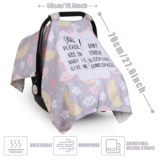 Metplus 2 in 1 Writing Style Baby Car Seat Cover, Car Seat Canopy for Babies, Mom Multiuse Nursing Cover, Minky Baby Carrier Covers, Newborn Boy Girl, Peekaboo Opening